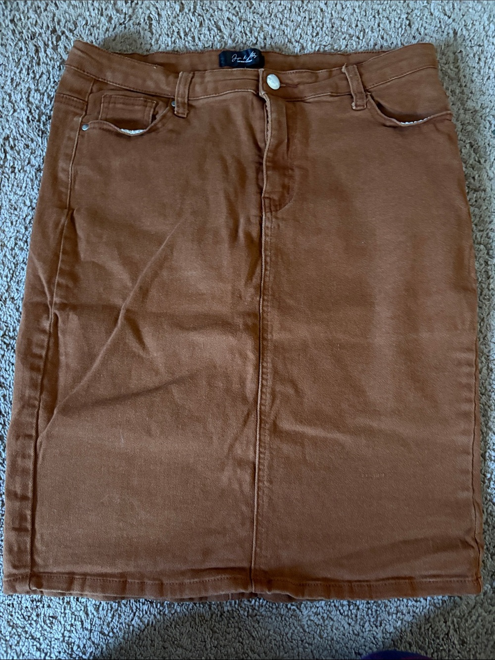 Classic Brown Stretch Denim Pencil Skirt